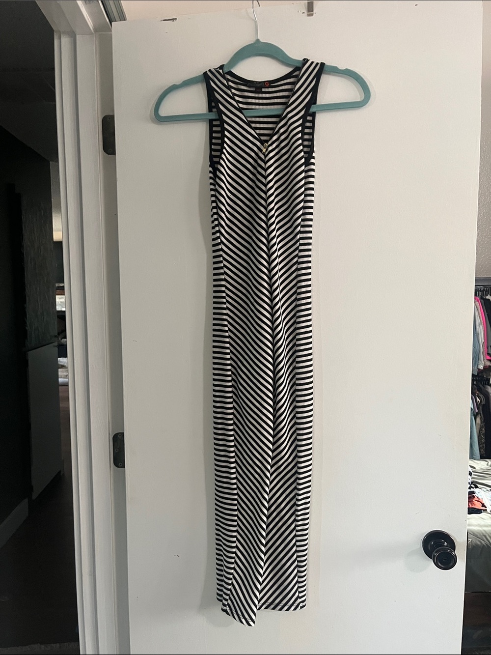 GUESS Black & White Striped Sleeveless Maxi Dress
